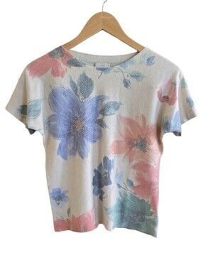 Sioni Women's Floral Print Stretchy Cap Sleeve Soft Sweater Top. Size XS/S